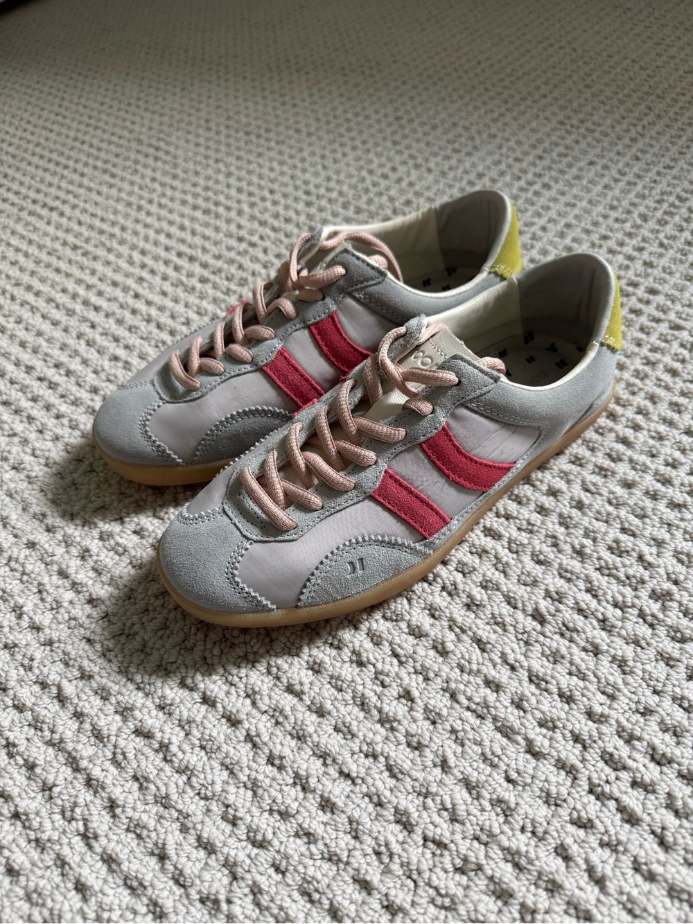 Coolway Casual Leather-Trim Sneakers in Light Gray with Pink Accents